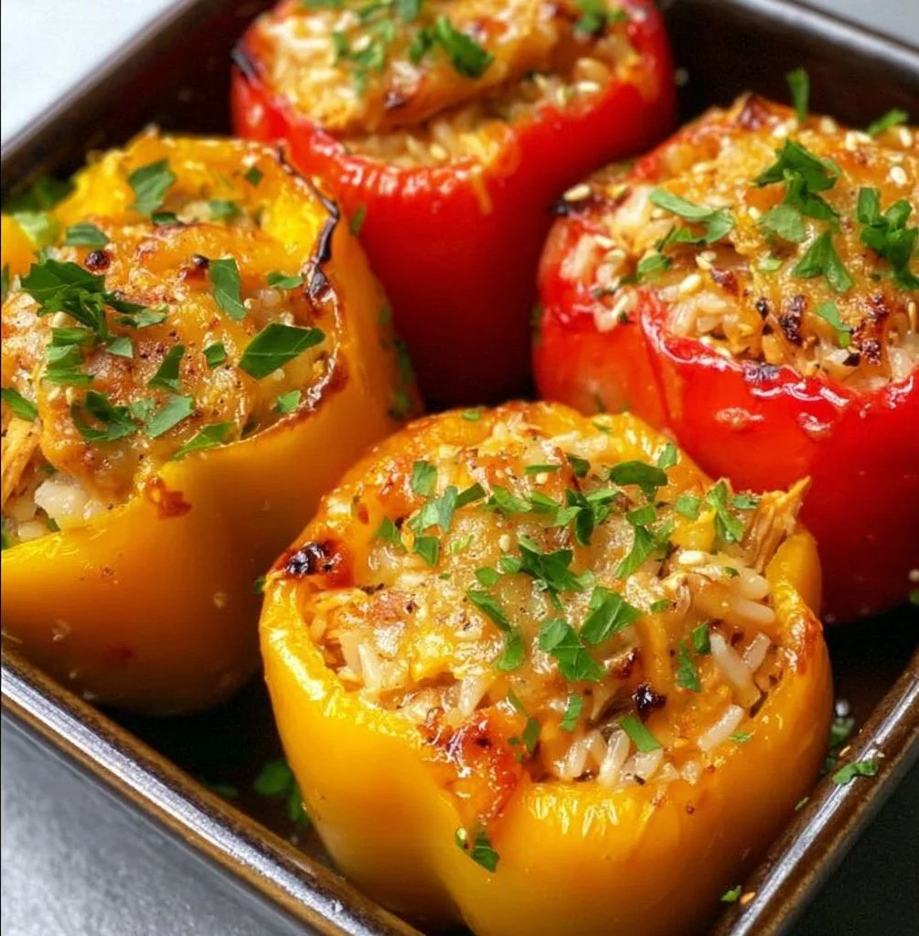 Teriyaki chicken stuffed bell peppers ready to serve