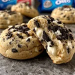 Thick NYC Oreo cookies & cream cookies arranged on a plate