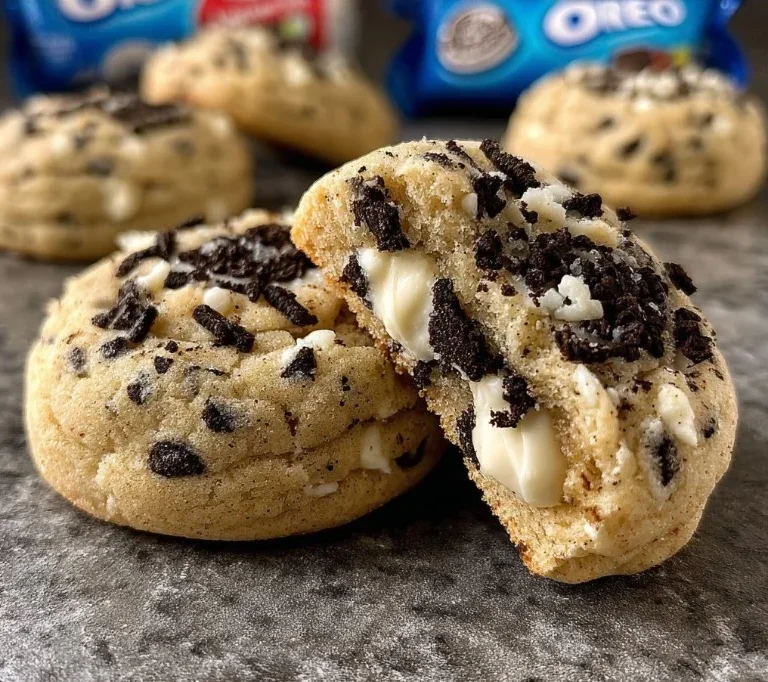 Thick NYC Oreo cookies & cream cookies arranged on a plate