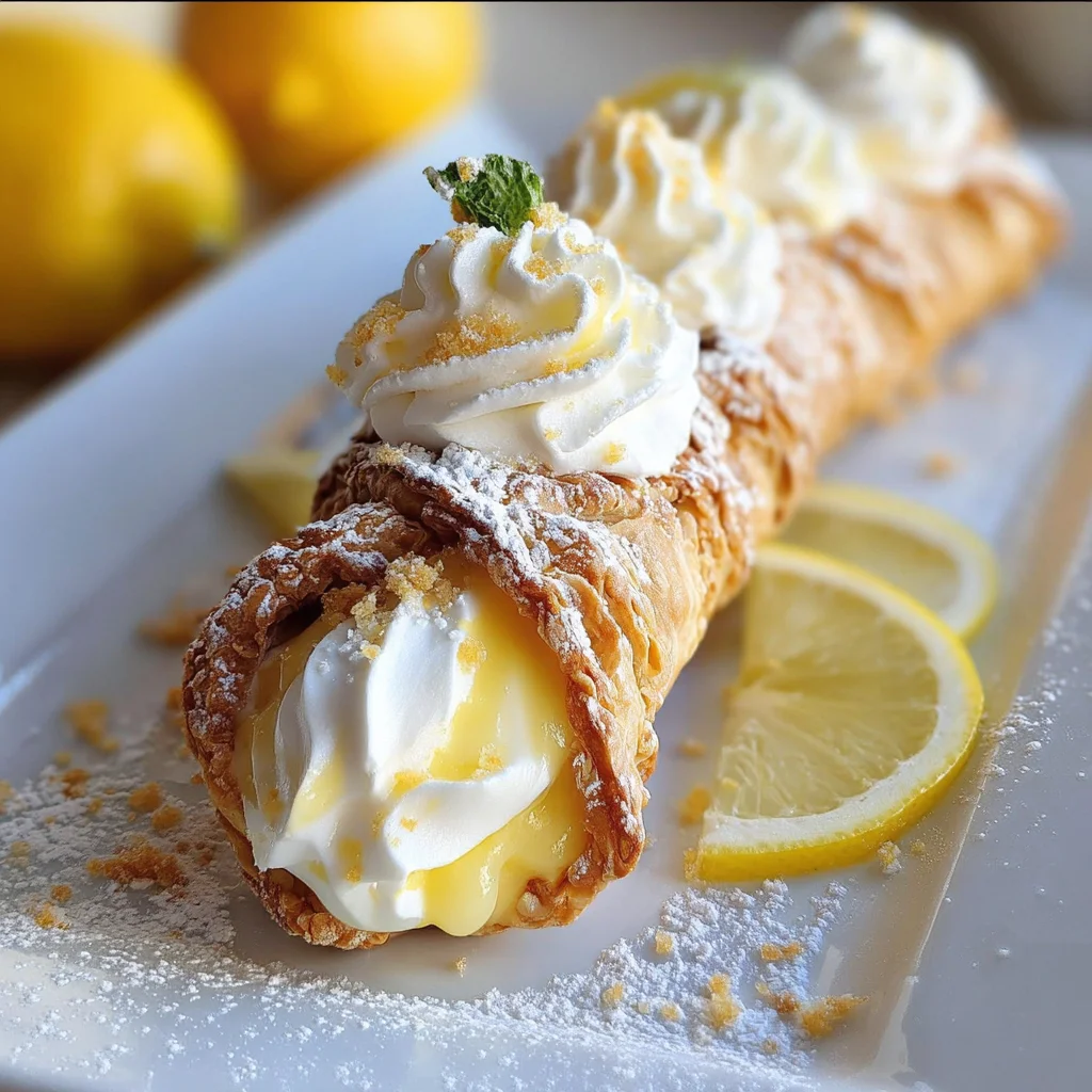 Lemon Meringue Pie Cannoli with zesty lemon filling and fluffy meringue topping