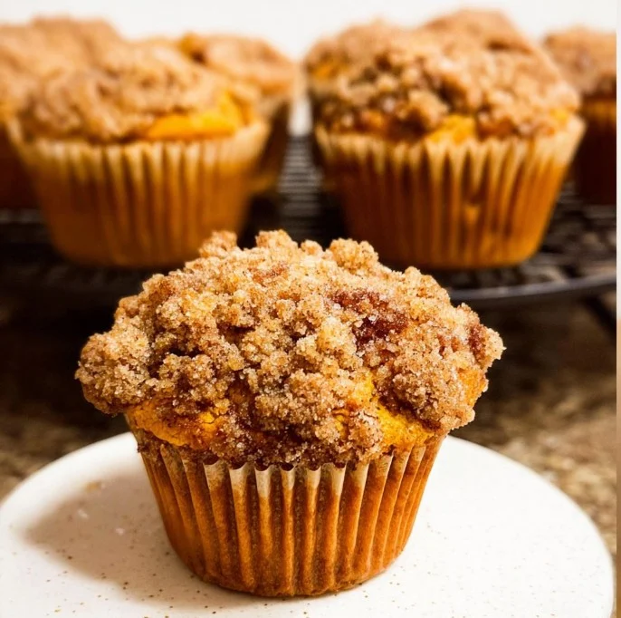 Delicious Apple Pumpkin Streusel Muffins topped with streusel crumble