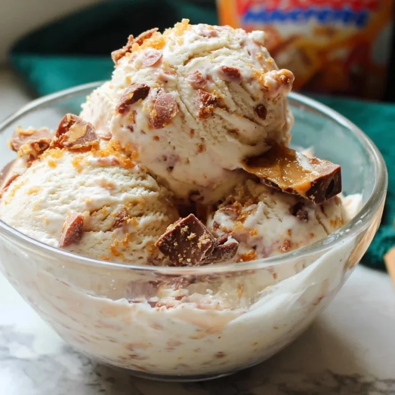 Delicious Butterfinger Ice Cream with chocolate and crunchy bits