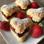 Crispy air fryer chocolate and strawberry pastry hearts served on a plate