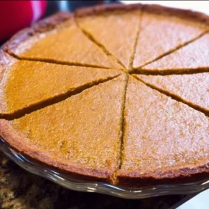 Slice of crustless pumpkin pie with whipped cream on top