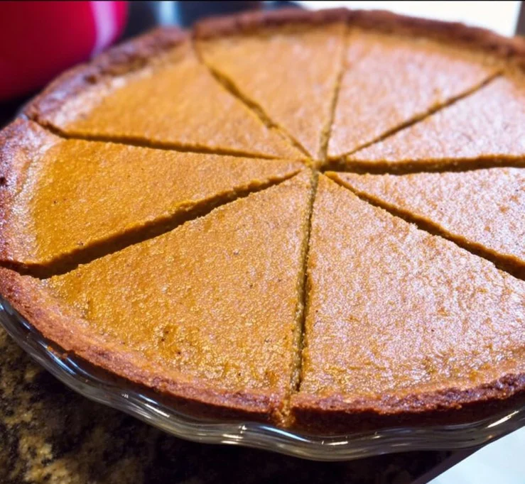 Slice of crustless pumpkin pie with whipped cream on top
