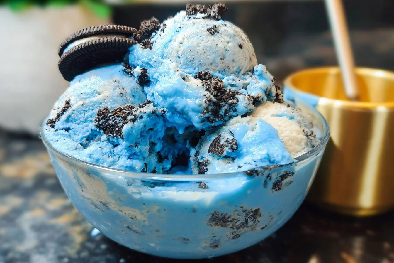 Delicious Ninja Creami Cookie Monster Ice Cream served in a bowl