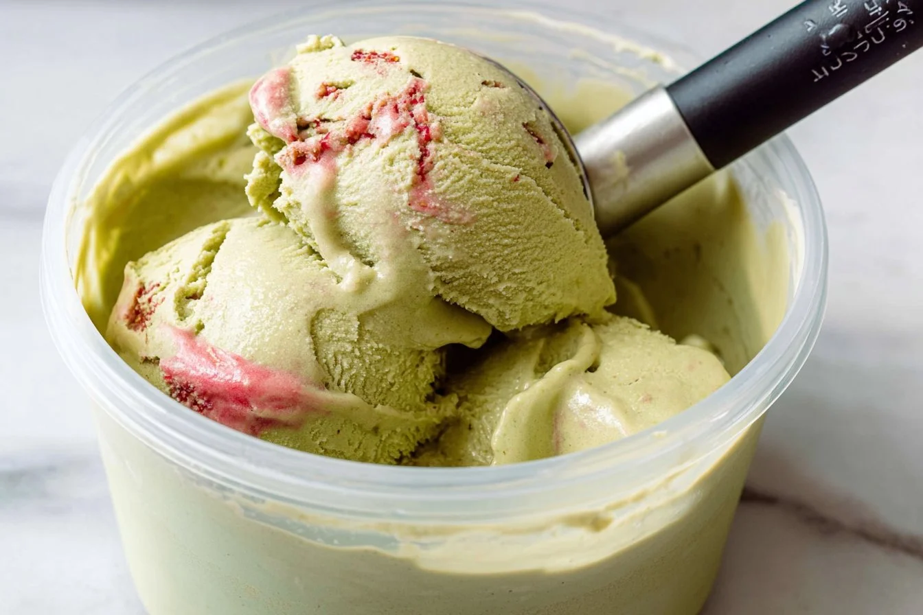 Delicious matcha strawberry ice cream made with Ninja Creami