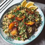 Delicious Peach Quinoa Tabbouleh salad with fresh ingredients