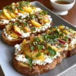 Delicious Peach Ricotta Toast with fresh peaches and creamy ricotta on toasted bread
