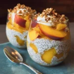 Peaches & Cream Overnight Chia Yogurt Parfait with fresh fruits and creamy yogurt