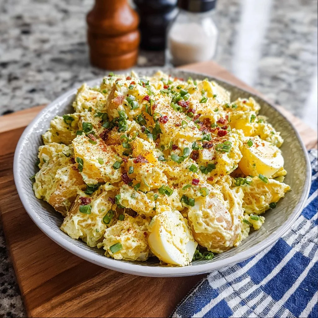 Homemade potato salad with fresh herbs and creamy dressing.