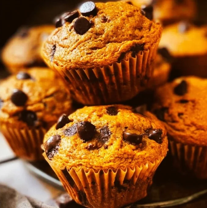 Freshly baked Pumpkin Chocolate Chip Muffins on a cooling rack