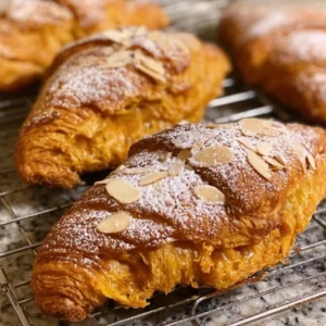 Delicious homemade pumpkin croissants with golden flaky layers
