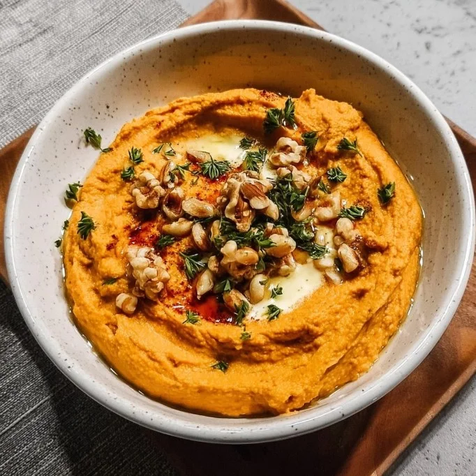 Creamy Pumpkin Whipped Feta Dip served with crackers and vegetables