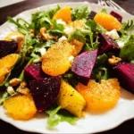 Roasted beet and orange salad served with fresh greens
