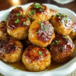 Delicious Peach Glaze Meatballs served in a bowl with fresh garnish.