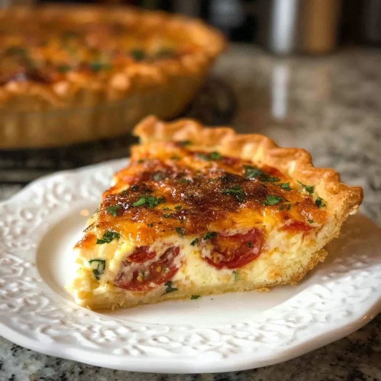 Homemade Tomato Pie with fresh tomatoes and herbs on a rustic kitchen table