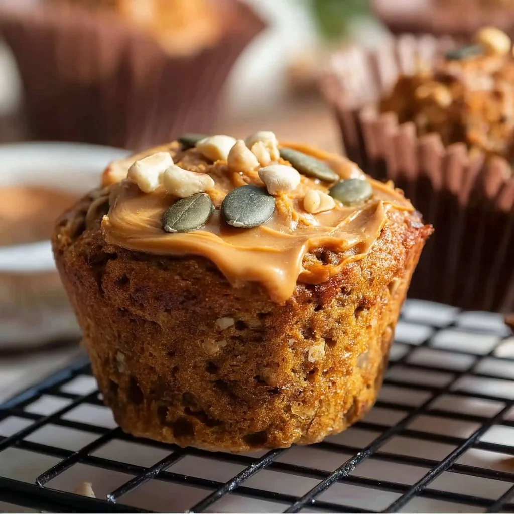 Freshly baked banana oat muffins on a cooling rack