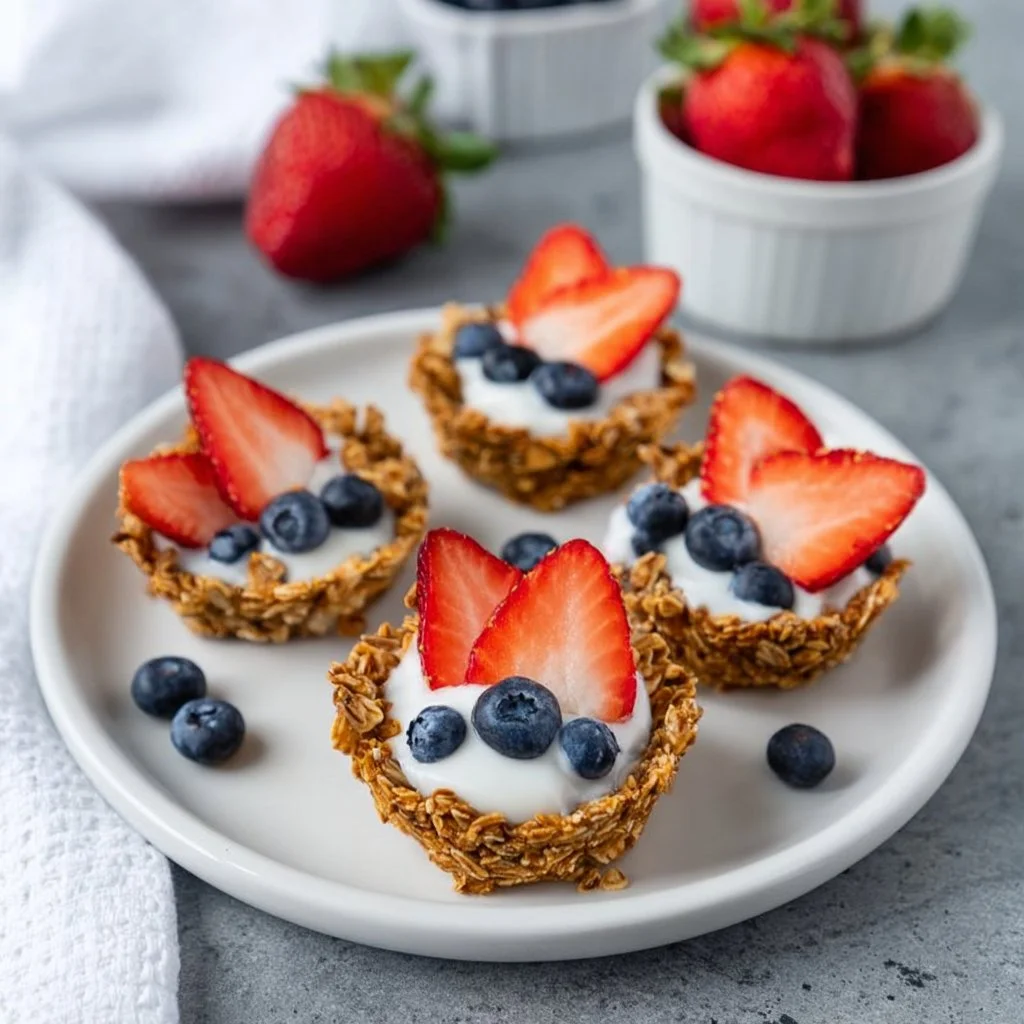 Delicious budget-friendly granola berry cups served on a plate