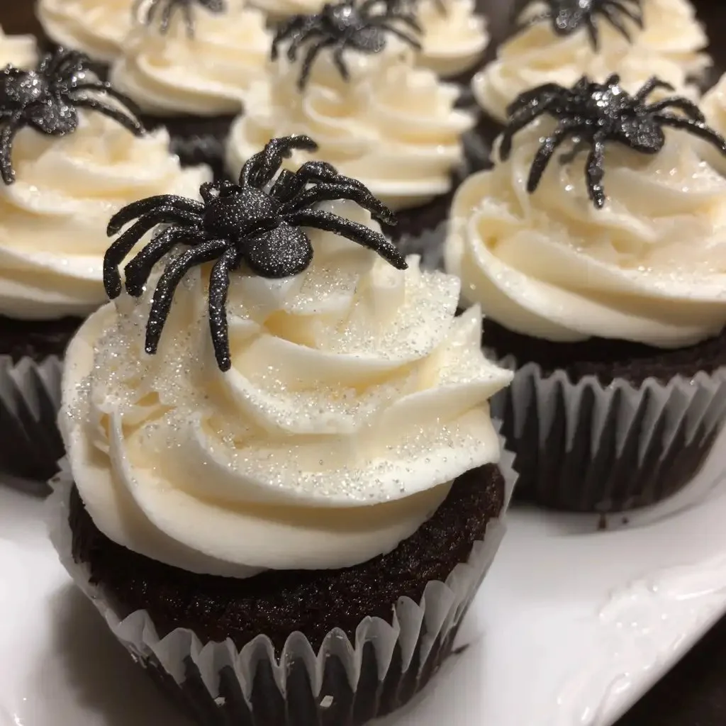 Decorative spider web cupcakes for Halloween party