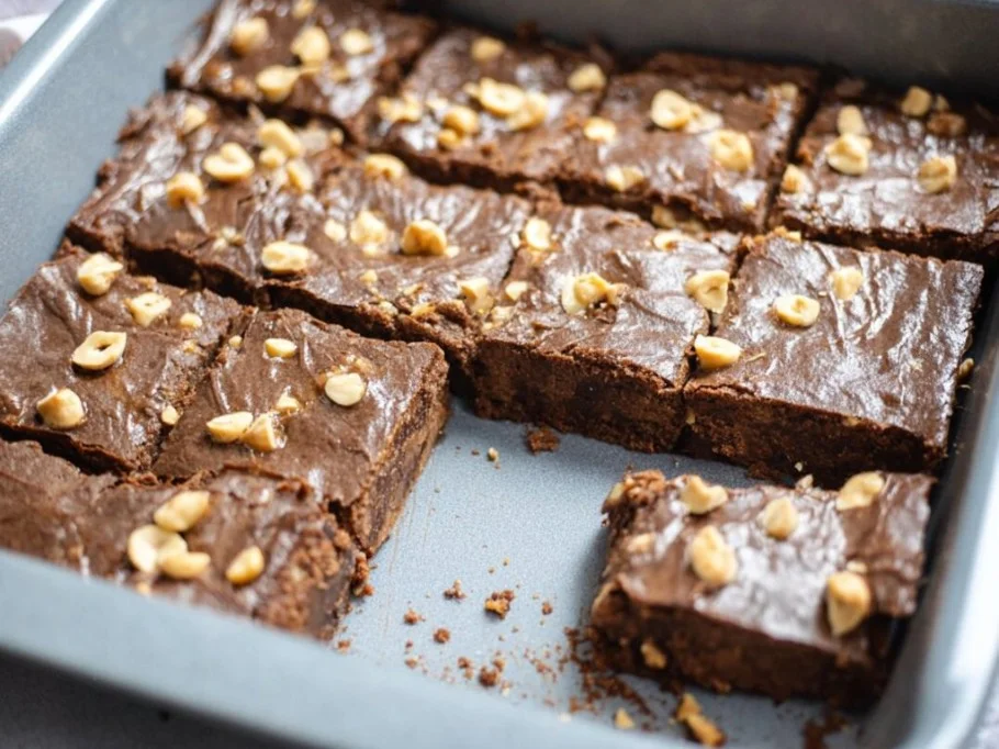 Delicious homemade sweet potato brownies topped with chocolate drizzle.