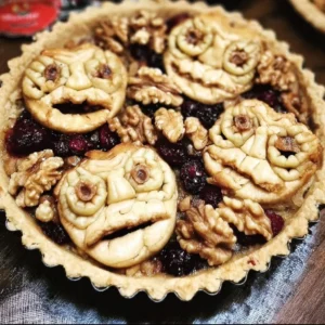Delicious Shrunken Heads Apple Cranberry Walnut Tarts on a rustic table