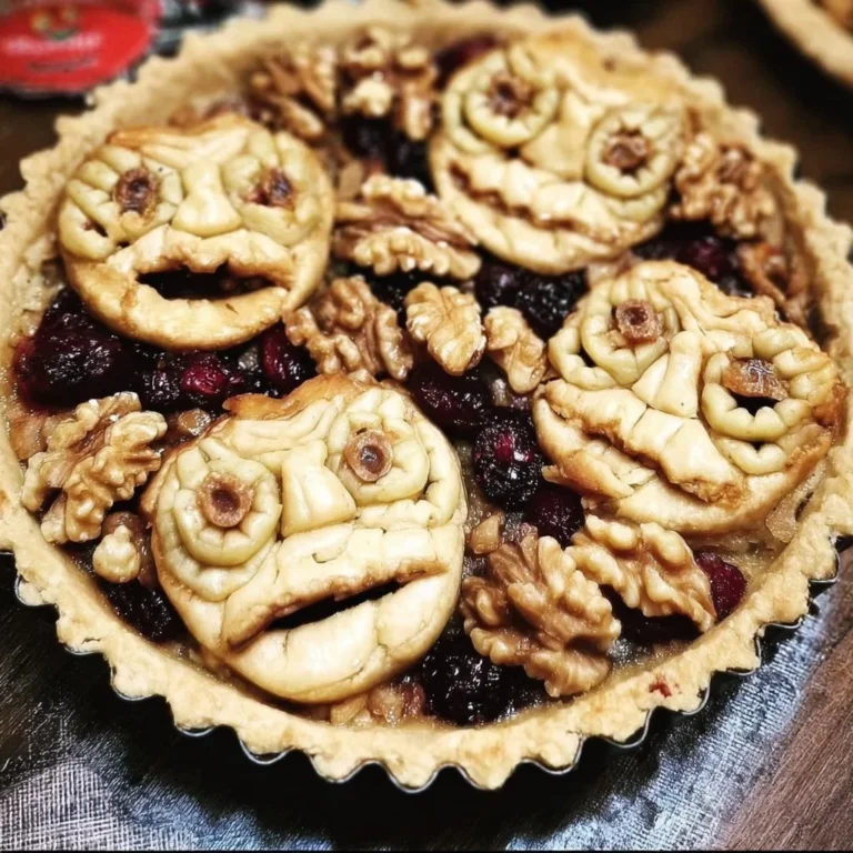 Delicious Shrunken Heads Apple Cranberry Walnut Tarts on a rustic table