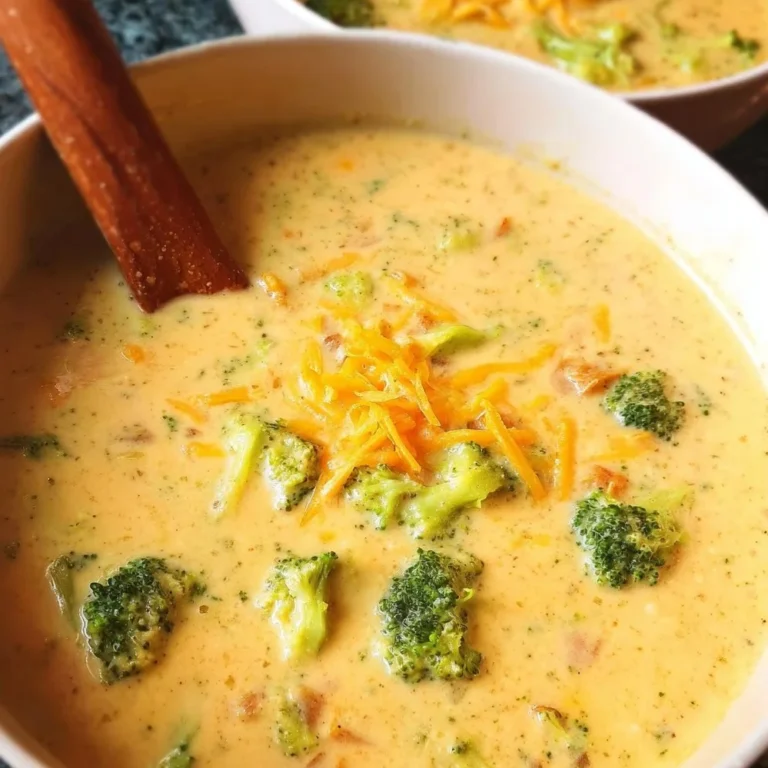 Creamy homemade broccoli cheddar soup served in a bowl
