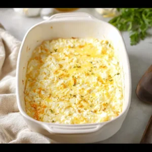 Delicious baked feta eggs served with herbs and spices