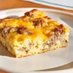 Delicious and fluffy breakfast casserole served on a plate