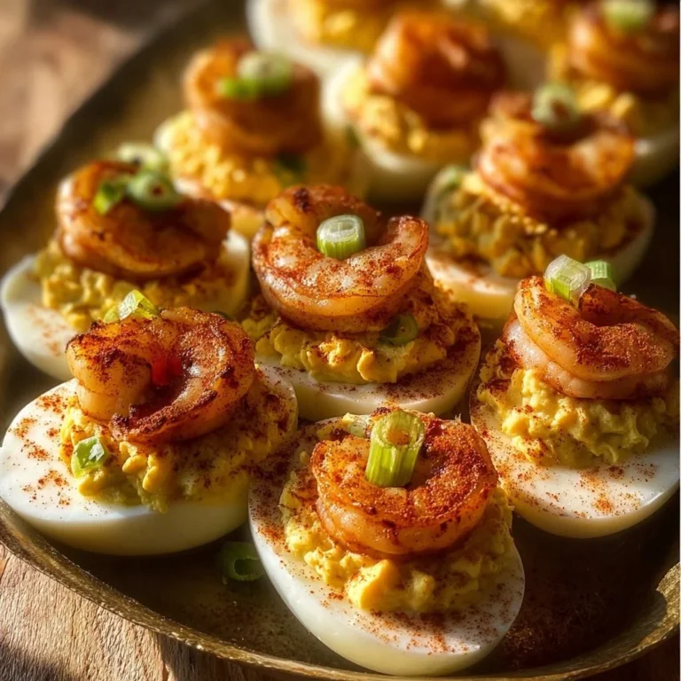 Plate of Cajun Shrimp Deviled Eggs garnished and ready to serve.