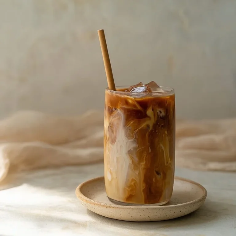 Delicious Caramel Iced Coffee served in a glass with whipped cream and caramel drizzle.