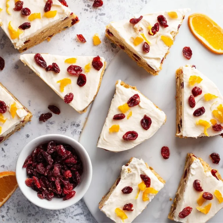 Delicious cranberry bliss bars topped with cream cheese frosting and cranberries