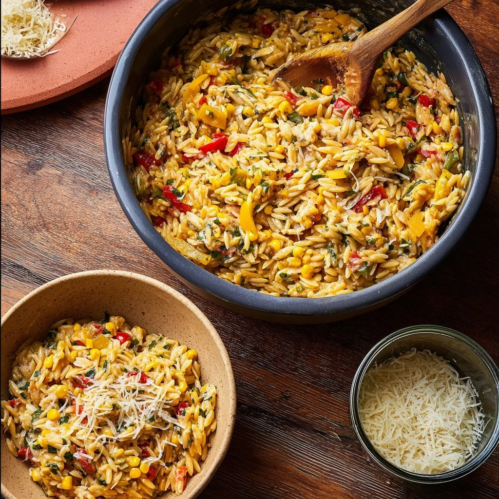 Creamy Cheese and Spicy Corn Orzo in One Pot