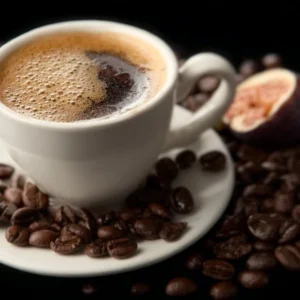 A warm cup of rich Fig Coffee Delight served in a cozy setting.