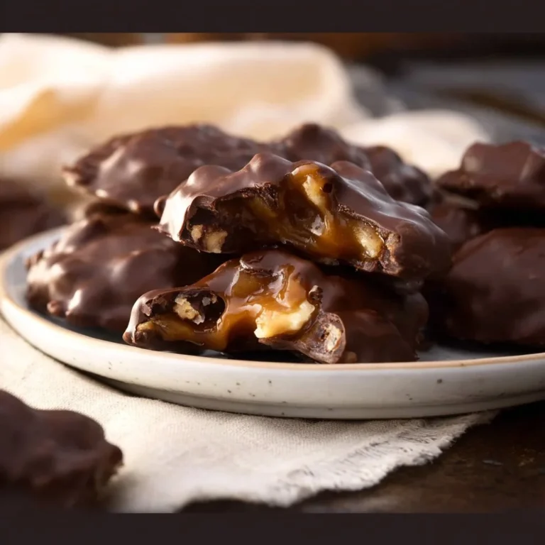 Homemade chocolate turtles with pecans and caramel drizzled in chocolate