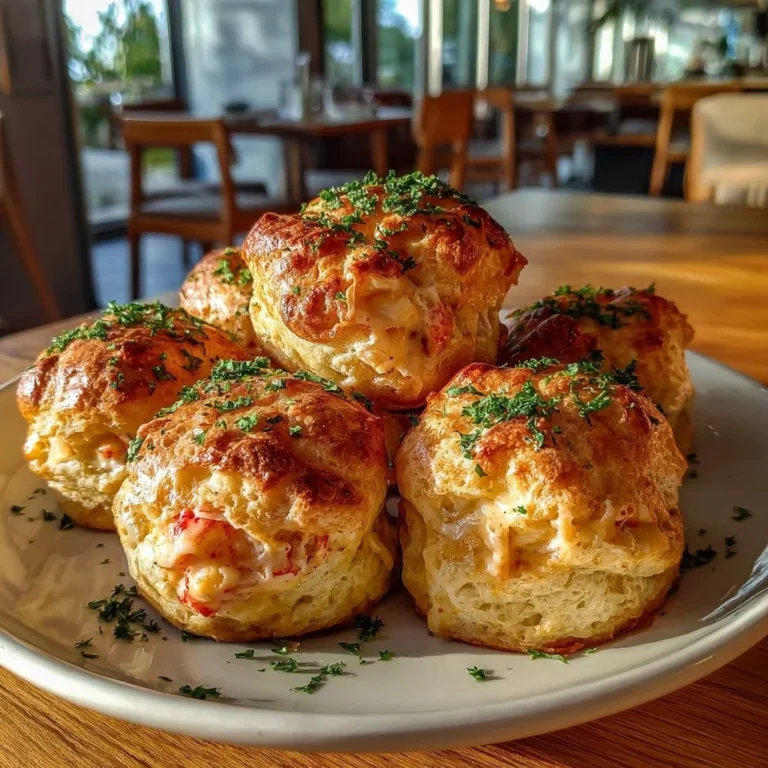 Lobster Biscuit Bombs served on a plate, showcasing flaky pastry and rich lobster filling