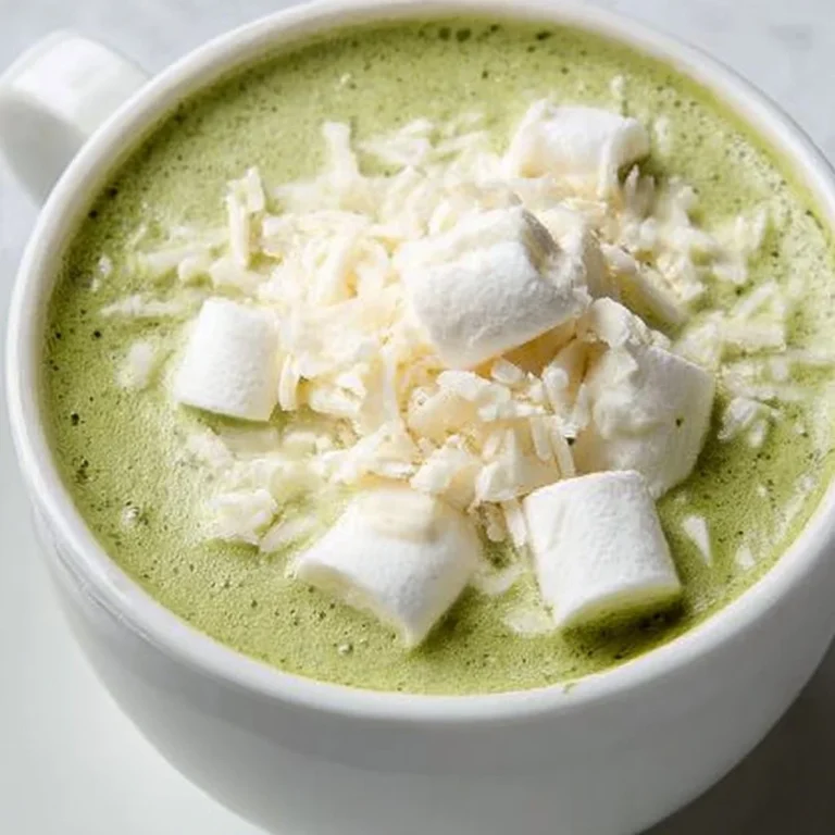 Delicious matcha hot chocolate topped with whipped cream and a sprinkle of matcha powder.