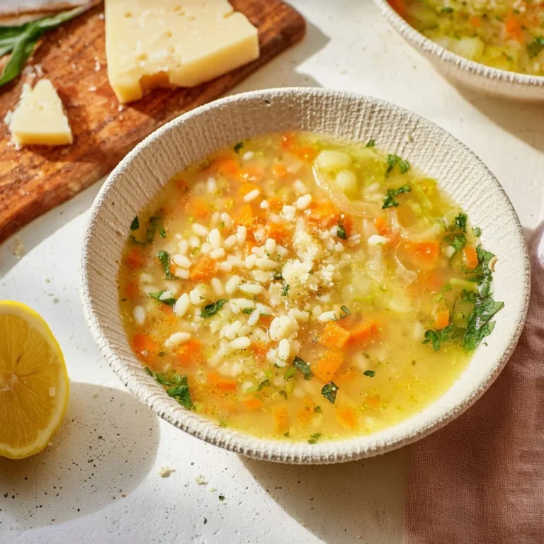 Bowl of homemade Pastina Soup with delicate pasta and chicken broth