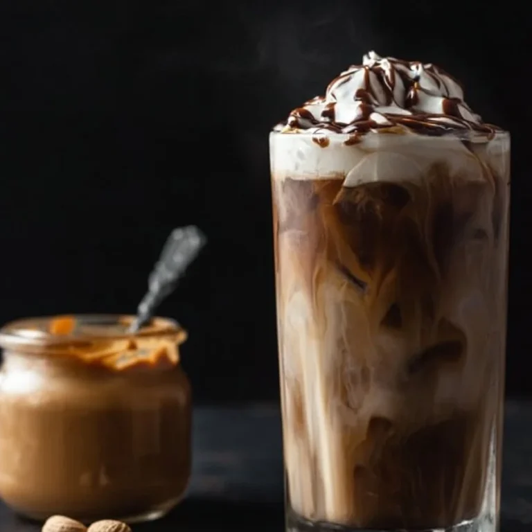 Delicious Peanut Butter Iced Coffee in a glass with ice and a straw