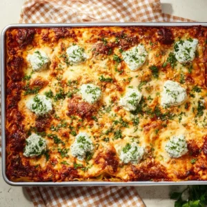 Delicious Sheet Pan Lasagna made with layers of pasta, cheese, and sauce.