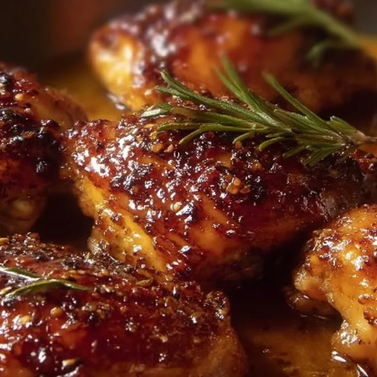 Baked hot honey chicken dish garnished with herbs