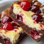 Delicious cherry cheesecake brownies with rich chocolate layers and cherry topping