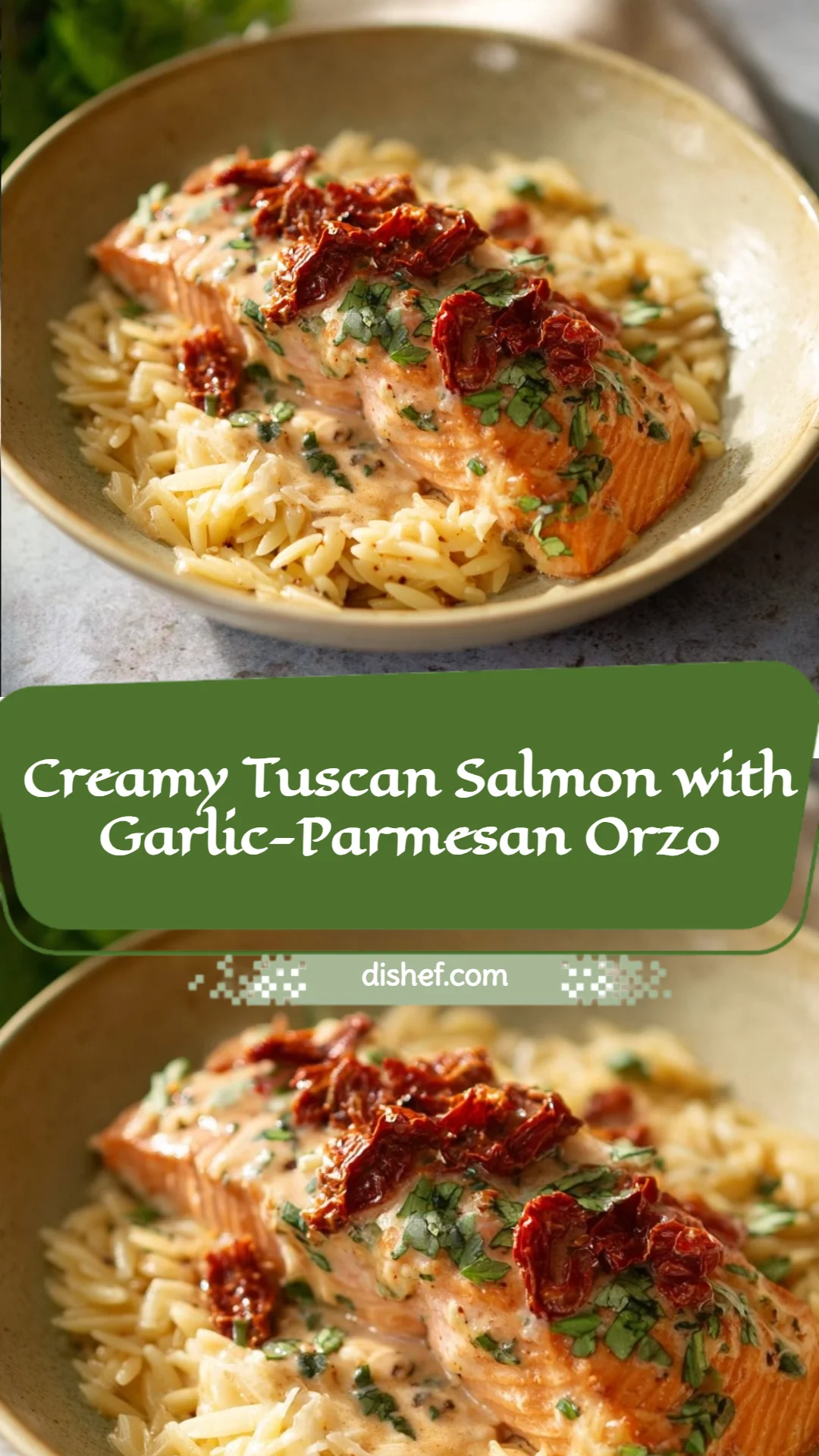 Creamy Tuscan Salmon with Garlic-Parmesan Orzo
