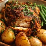 Crockpot Lipton Chicken dish served with vegetables and herbs