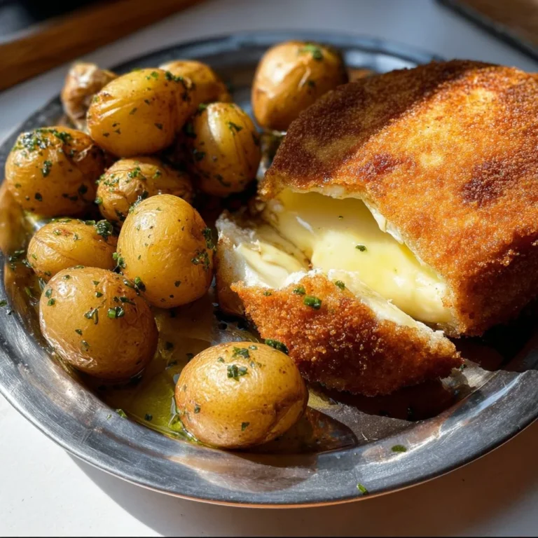 Golden fried soft cheese wheel, crispy on the outside and creamy inside.