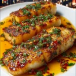 Garlic Butter Cod Strips served with Sweet Chili Lime Sauce on a plate