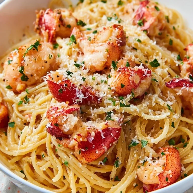 Delicious Garlic Butter Lobster Pasta served with fresh herbs