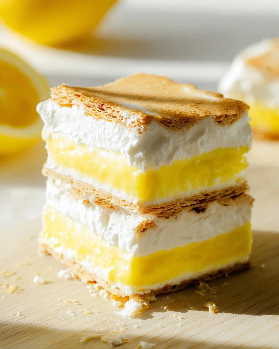 Lemon frozen s'mores dessert featuring lemon flavor and graham cracker crust