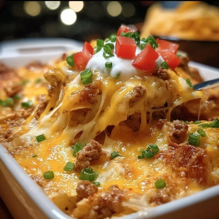 Delicious Mexican White Trash Casserole served in a baking dish.